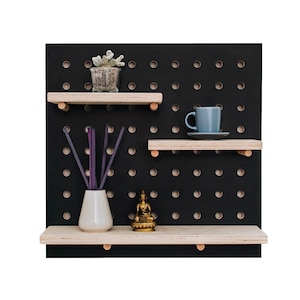 Pegboard - Wooden Shelf / The wall organizer SQUARE birch, plywood, peg board, shelf with pegs