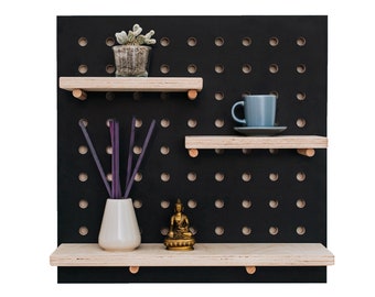 Pegboard - Wooden Shelf / The wall organizer SQUARE birch, plywood, peg board, shelf with pegs