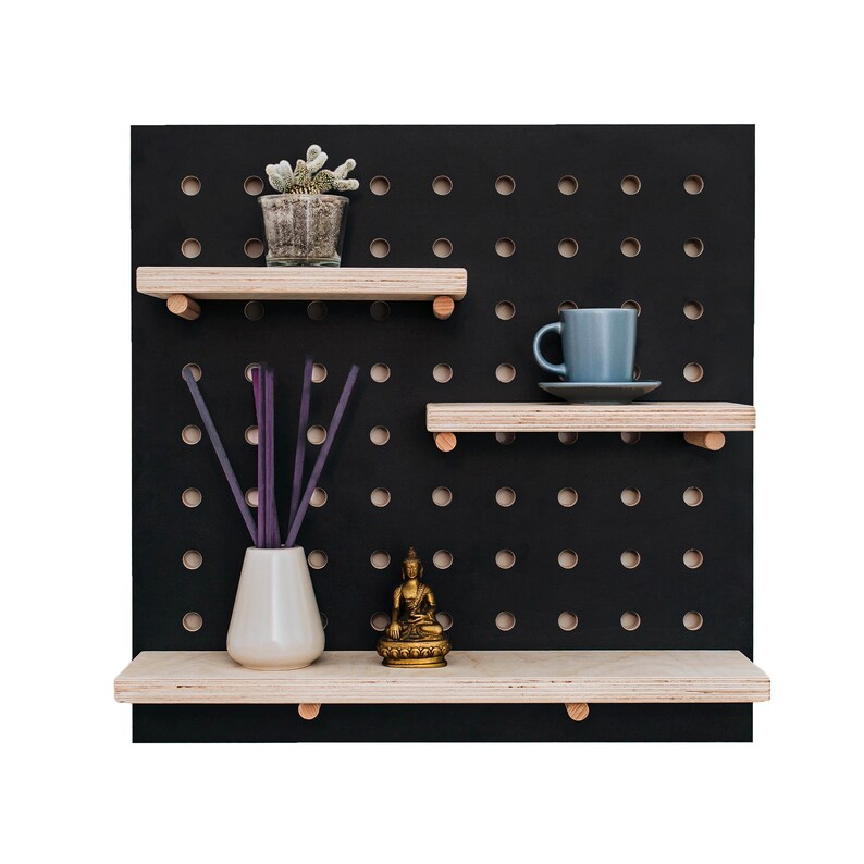 Pegboard Holzregal / Wandorganizer QUADRAT, veranstalter, sperrholz Peg Board, regal Schwarz