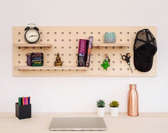 Pegboard - Wooden Shelf / The wall organizer RECTANGLE birch, plywood, peg board, regal, shelf with pegs, peg rack