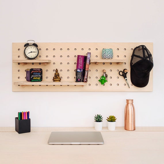 Wooden Pegboard Shelf