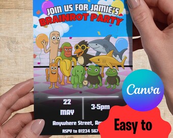 Faire-part d'anniversaire italien Brainrot, téléchargement numérique, modèle numérique