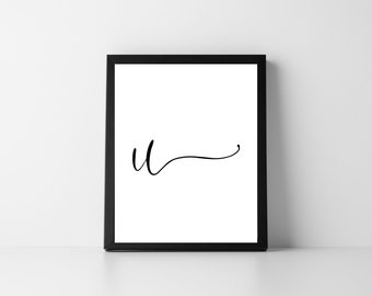 Letter U Lowercase Script | Digital Printable Art | Instant Download | Home Decor | DIY | Gift | Alphabet | Typography | Initial | Wall Art