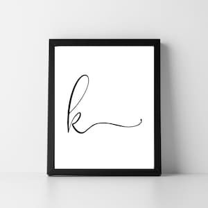 Letter K Lowercase Script | Digital Printable Art | Instant Download | Alphabet | Initial | Typography | Home Decor | Wall Art | Gift | DIY