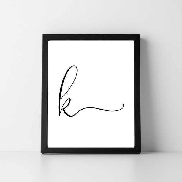 Letter K Lowercase Script | Digital Printable Art | Instant Download | Alphabet | Initial | Typography | Home Decor | Wall Art | Gift | DIY