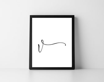 Letter V Lowercase Script | Digital Printable Art | Instant Download | Alphabet | Typography | Initial | DIY | Gift | Home Decor | Letters