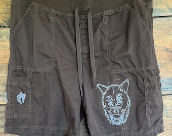 Weird Wolf And Tooth Block Printed Shorts