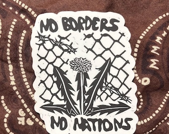 No Borders No Nations Linocut Print Water Resistant Sticker