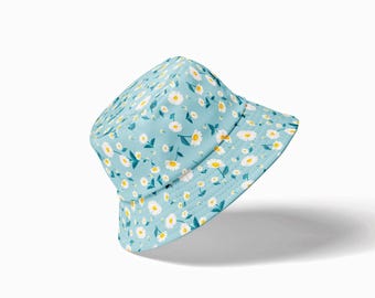 Daisy Bucket Hat | Reversible Floral Summer Hat | Custom Bucket Hat | Cottagecore Hat | Blue Fishing Hat | Unique Gift for Nature Lovers