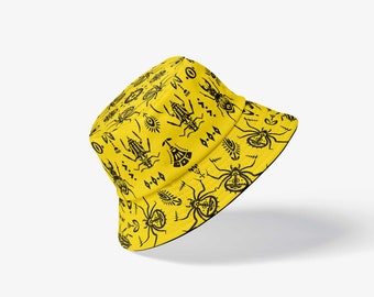 Insect Print Bucket Hat| Bug Pattern Rave Hat | Custom Bucket Hat | Yellow Black Summer Hat | Reversible Fishing Hat | Unique Birthday Gift