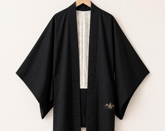 Vintage Black Japanese Haori Kimono Jacket