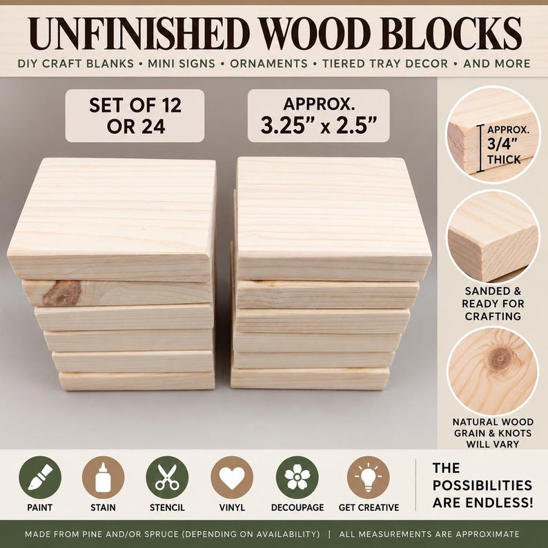 Craft Blocks (3.25" x 2.5"), DIY Signs & Art, Mini Wood Blocks