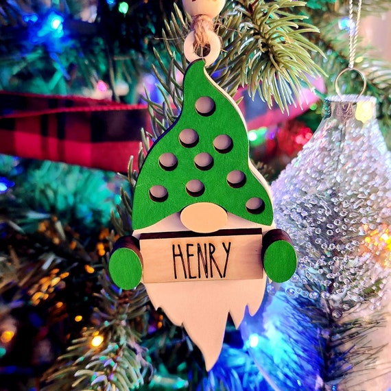Unique Custom-made Wood and Acrylic Gnome Family Shaker Christmas Ornament  - Handmade Holiday Gift