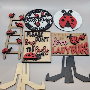Hand-Painted Ladybug Mini Signs: Tiered Tray Decor