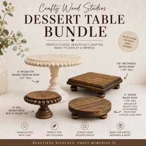 Rustic Wood Display Bundle, Dessert Table Stands, Wedding Cake & Cupcake Display, Farmhouse Pedestal Risers