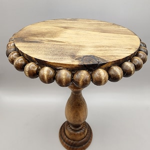 Beaded Wood Pedestal Riser: 7.5&quot; Tall Farmhouse Stand