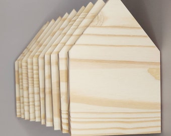 8 Wood House Shape Blocks: DIY Craft Supplies, Signs
