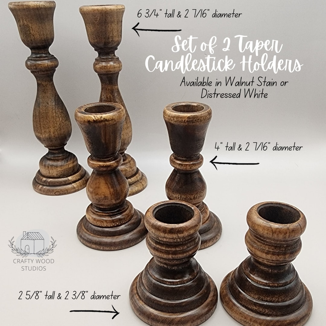 Rustic Wood Taper Candle Holders, Farmhouse Candlestick Set of 2 ...