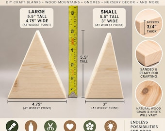 Unfinished Wood Triangles, DIY Craft Blanks, Wood Mountains, Gnomes, Nursery Decor (Set of 6)