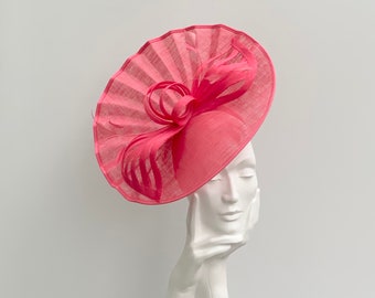 Vibrant Coral Orange Pleated Saucer Wedding Hatinator Hat - Ivy