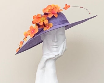 Purple and Orange Floral Very Large Wedding Hatinator Hat