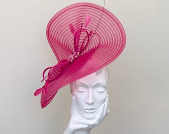 Raspberry Pink Large Crin Wedding Occasion Hatinator Hat