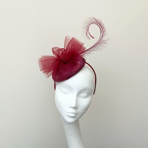 Burgundy Wine Crin Feather Small Fascinator, weddings, races, christening, wedding guest