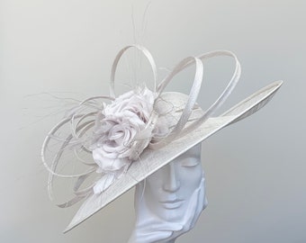Pale Silver Grey Flowers & Loops Very Large Wedding Hatinator Hat.      258