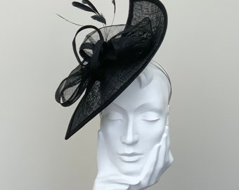 Black Asymmetrical Saucer Fascinator - AD9