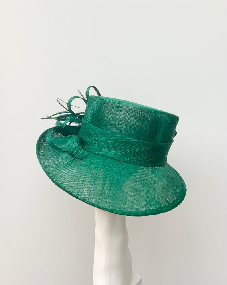 Emerald Green Dark Green Wedding Occasion Hat image 4