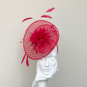 Red Lattice Weave Disc Fascinator, races, wedding guest, ladies day, weddings