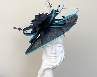 Navy and Turquoise Wedding Hatinator Hat.         J25