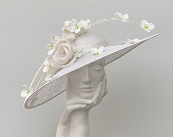 Off White Ivory Floral Very Large Wedding Hatinator Hat