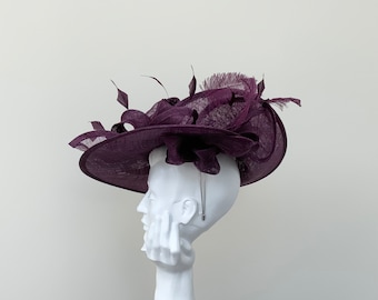 Blackcurrant Purple Large Sinamay Hatinator: Wedding Fascinator
