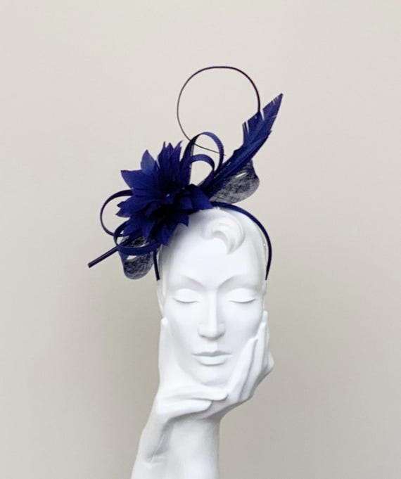 Dark Purpley Blue Feather Flower Fascinator: Races, Weddings  display picture 1