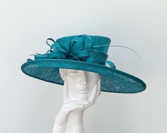 Teal Large Wedding Hat: Mother of the Bride, Royal Garden Party