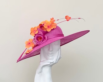 Fuschia and Orange Floral Very Large Wedding Hatinator Hat