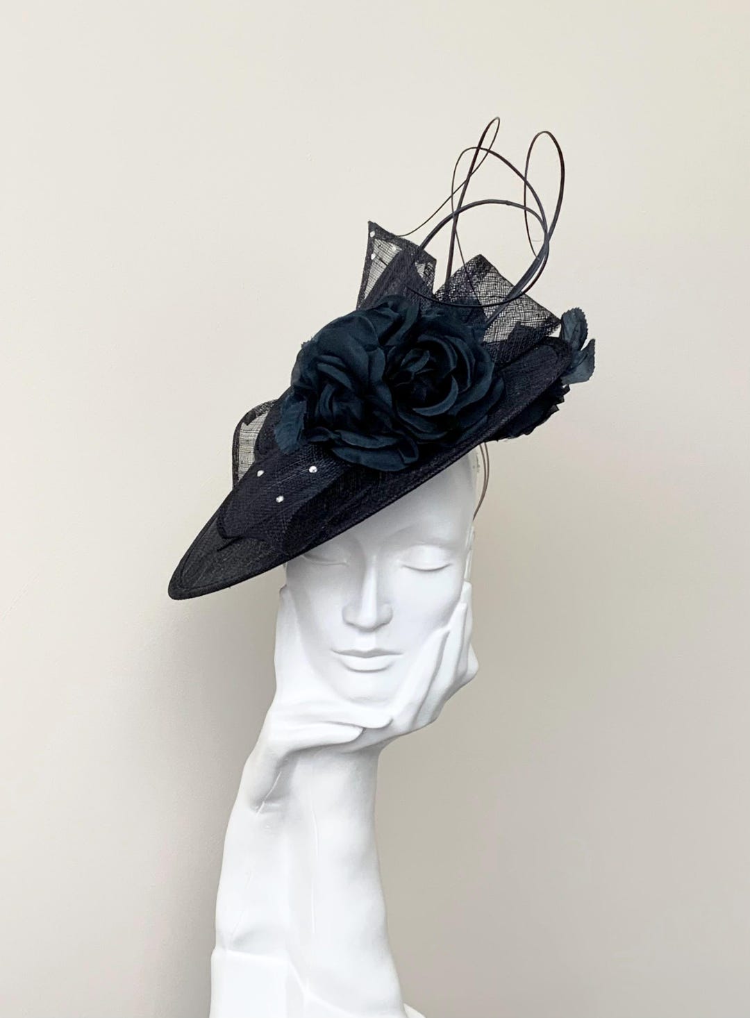 Navy and White Striped Floral Fascinator Hat for Women 2017 Collection.navy Fascinator. Kentucky Derby Hat. Royal  main image 3