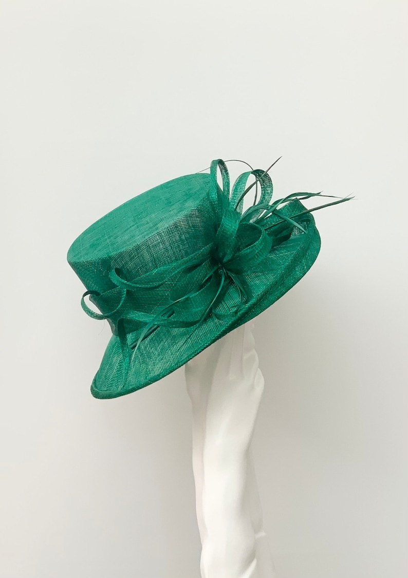 Emerald Green Dark Green Wedding Occasion Hat image 2