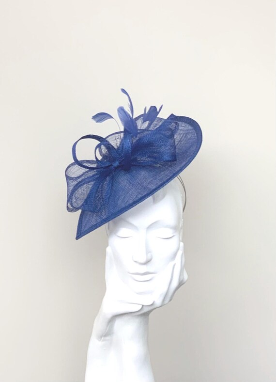 Royal Blue Fascinator: Asymmetrical Teardrop Saucer With 