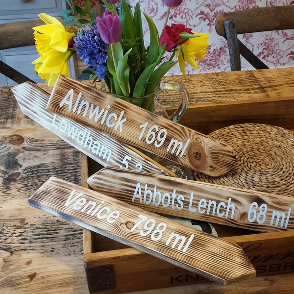 Set of three handmade personalised garden directional signs, choose your own place names. Housewarming gift, garden signs. Christmas gift.