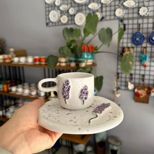 LAVENDER CUP- lavender cup ceramic coffee cup with handle