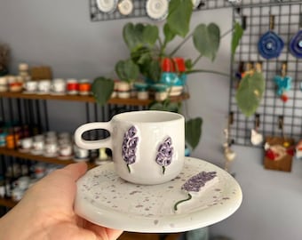 LAVENDER CUP- lavender cup ceramic coffee cup with handle