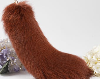 16 inch Fox Fur Tail Keychain: Fluffy Backpack Accessory, Tassel