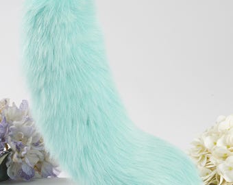 15 inch Fluffy Fox Fur Tail Keychain: Handmade Handbag Accessory