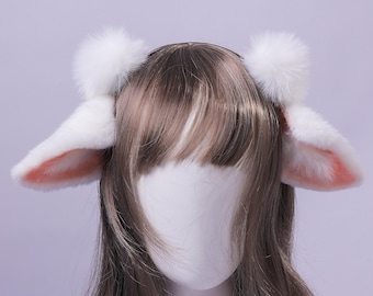 White Handmade Faux Fur Lamb Ears: Petplay Cosplay  Animal Cosplay Halloween Gifts