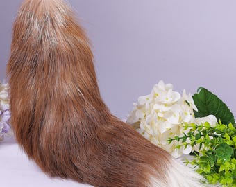 Fox Fur Tail Keychain: Fluffy Tassel Backpack Accessory (16 inch)