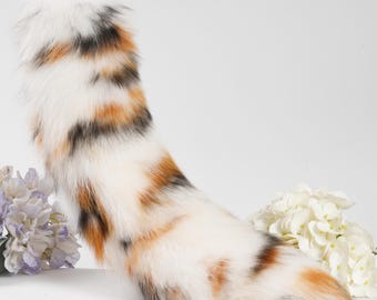 Real Fur Fox Tail: Rainbow White Cosplay Animal Tail