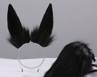Black Bunny Ear and Tail Set: Handmade Anime Cosplay
