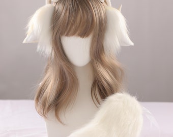 Handmade Faux Fur Sheep Ears and Tail Set, Animal Cosplay